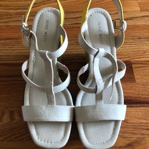 Nine West Womens Wedge Heeled Sandals Ivory/Yellow/Nude MultiColor NWT size 8